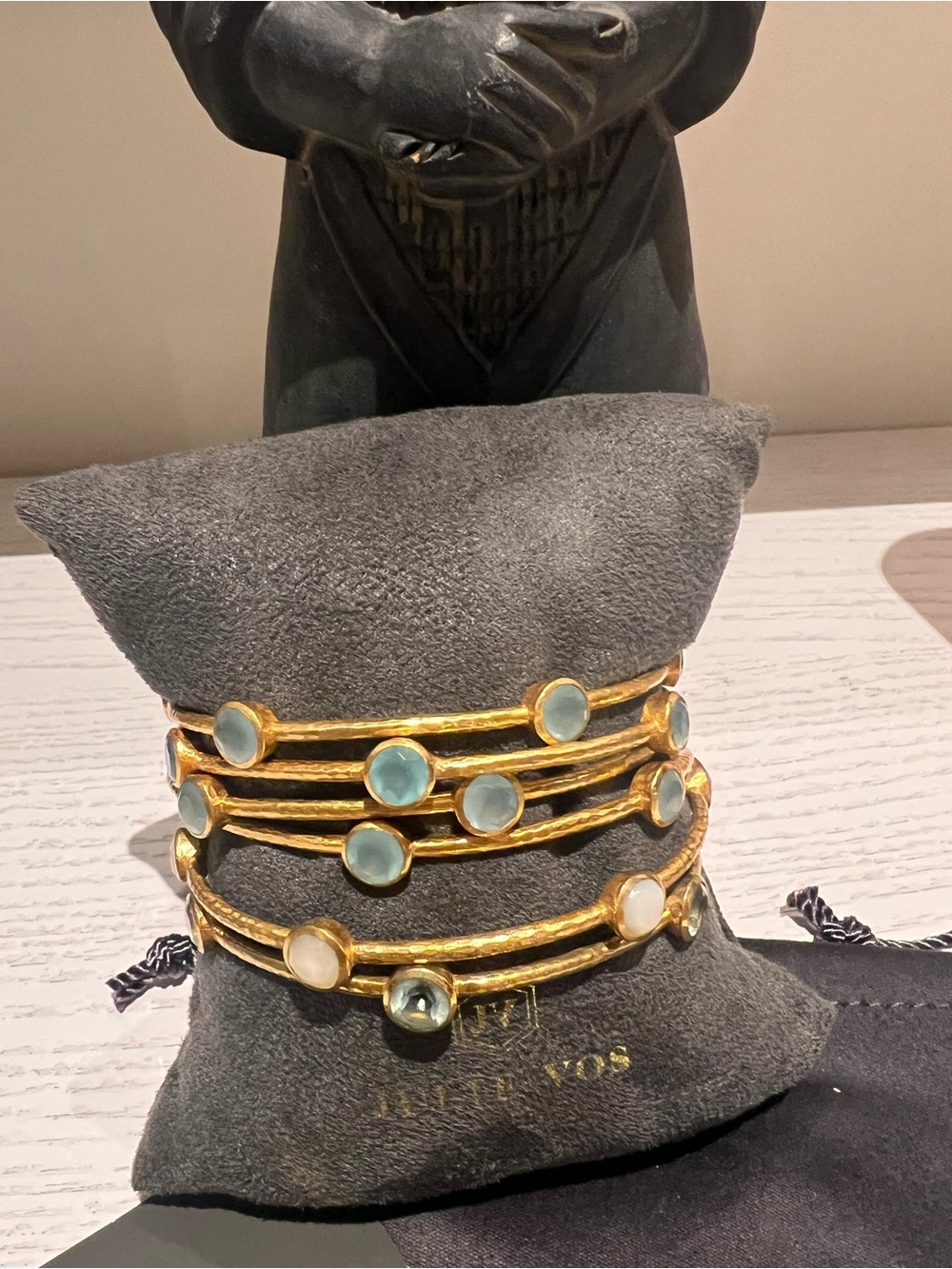 Julie Vos Gold Milano Luce Bangle Stack with Blue, Green and White Stones - Picture 3 of 6
